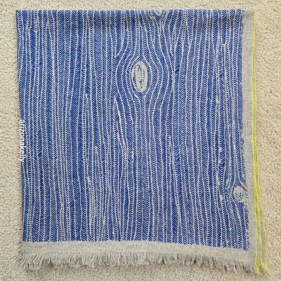 NWOT Inouitoosh Wool Scarf Blue Wood Grain Tree Bark - Picture 13 of 13